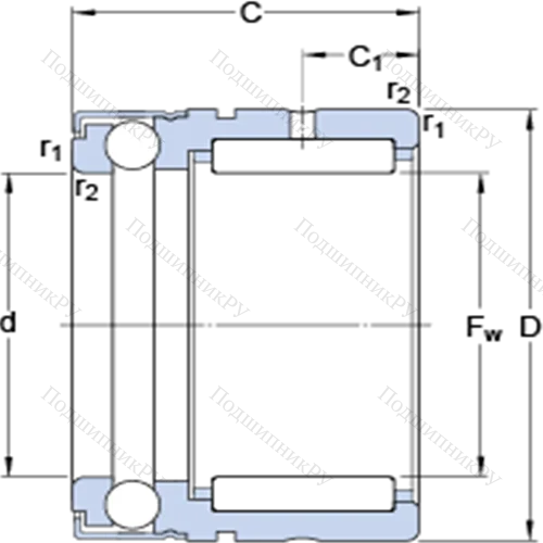 Комбинированные упорные шарикоподшипники с игольчатыми роликами NX 25 Z