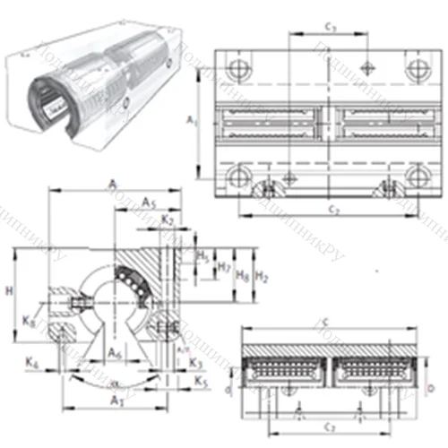Подшипник шариковый линейный KTSOS 20-PP-AS от производителя  INA