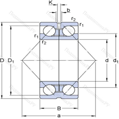 Двухрядные радиально-упорные шарикоподшипники 305269 D