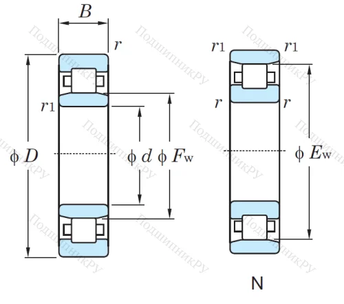 Роликовый цилиндрический подшипник N 319 от производителя  KOYO