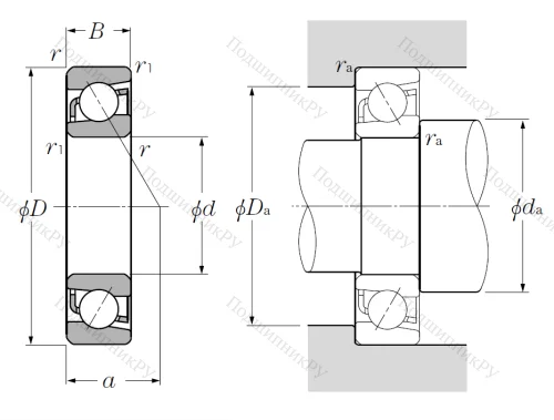 Однорядный шариковый подшипник 7220 B от производителя  NTN