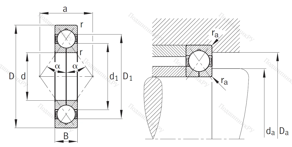Радиально-упорный шариковый подшипник QJ 217 XL MPA