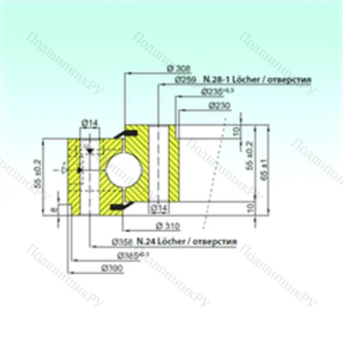 Подшипник шариковый опорно-поворотный NB 1.25.0308.200-1PPN от производителя  ISB