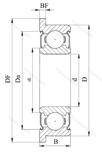 Однорядный шариковый подшипник F 696 ZZ от производителя  EZO