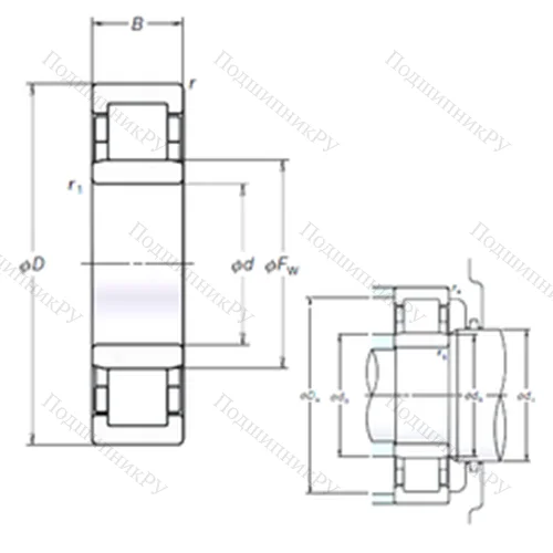 Подшипник роликовый радиальный NU 308EM