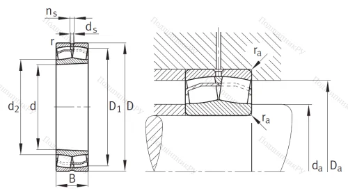 Сферический роликовый подшипник с конической посадкой на вал 22318 E 1K от производителя  FAG