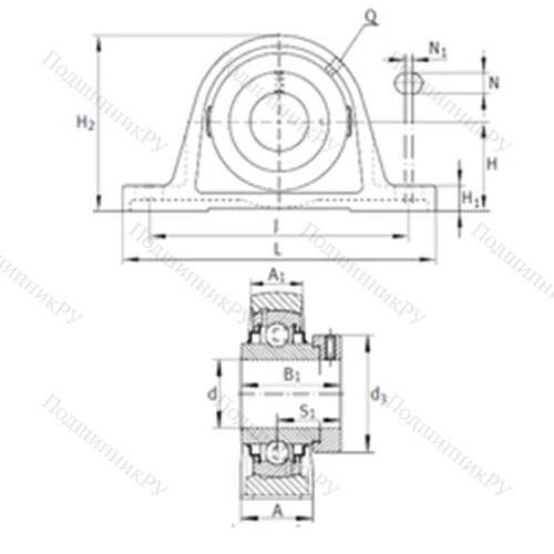 Подшипниковый узел шариковый радиальный RAK 1-1/4-206 от производителя  INA