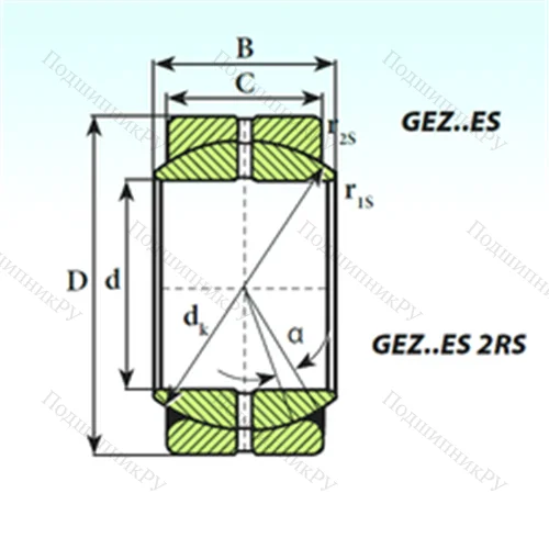Подшипник скольжения сферический GEZ 19 ES 2RS от производителя  ISB